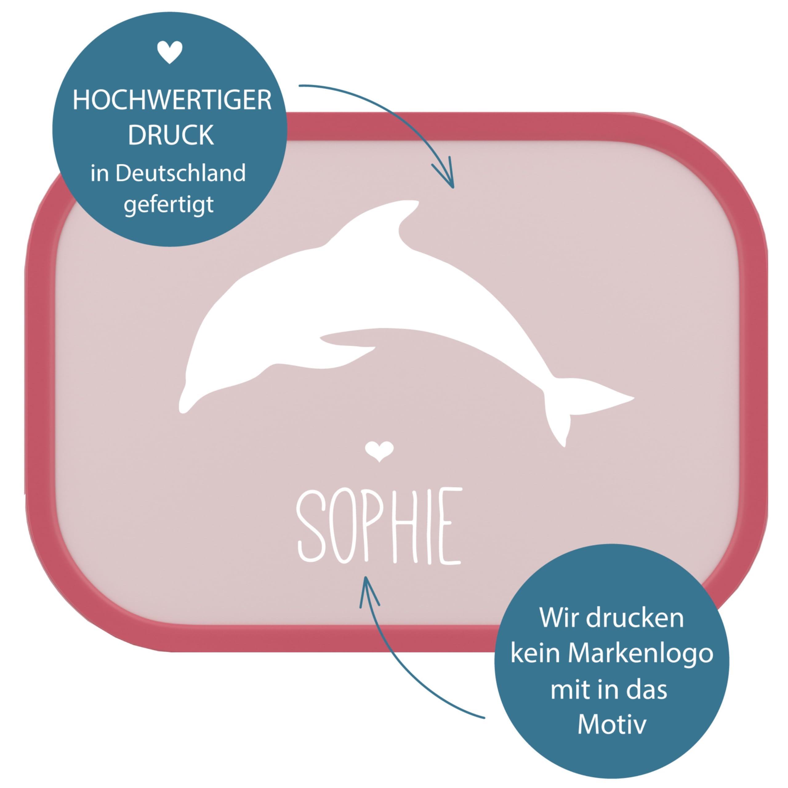 4ou Design Mepal Set Brotdose & Trinkflasche personalisiert mit Namen – Silhouette Delfin – Auslaufsicher, Bento Einsatz rausnehmbar, inkl. Snackgabel – BPA frei – Geschenk für Kinder (Cool Pink)