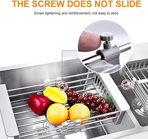 Miniatura 6 de KAMASS 1pc Drain Rack Stainless Steel Kitchen Basket Home Dish Rack Retractable Sink Shelf 8811122-18537in Suitable for Rectangular Sink