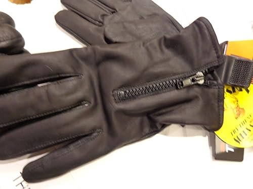 Miniatura 4 de Guantes de conducción de cuero suave para hombre, con cremallera forrada, cálidos, BLK