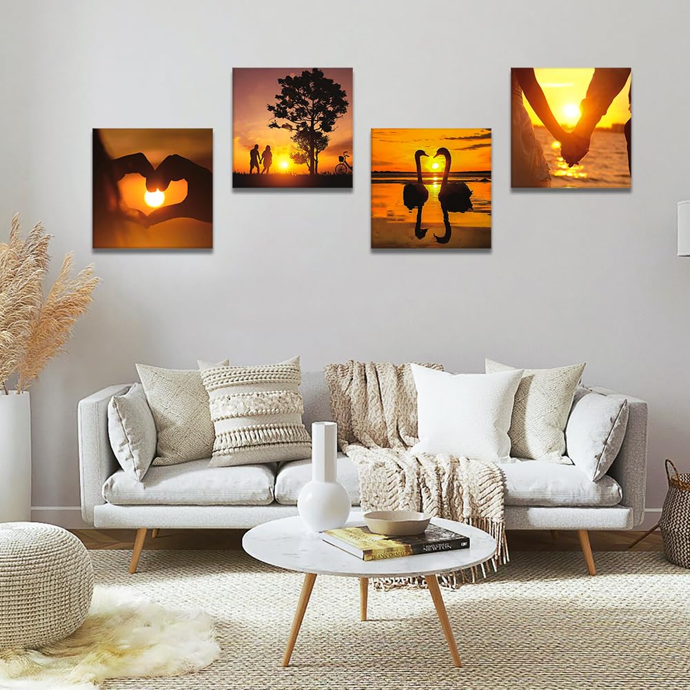 Artscope 4 Pieces Wall Art Canvas Prints, Love at sunset Picture Painting - Image 2