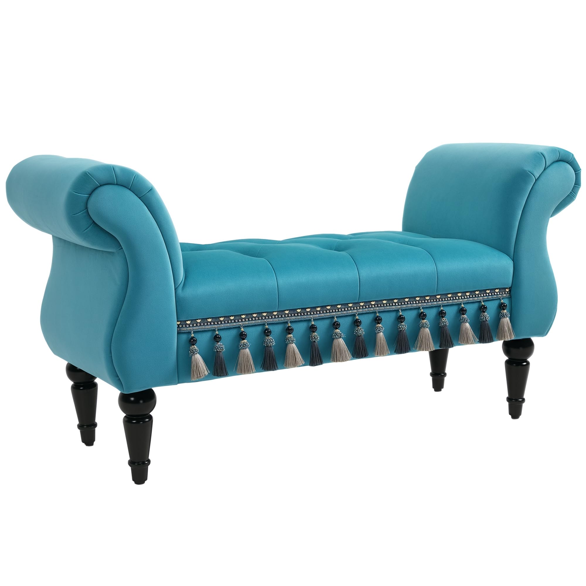 HOMCOM Sitzbank Polsterbank mit Samt-Bezug, Armlehne Bettbank mit Holzrahmen, Schuhbank für Schlafzimmer, Wohnzimmer, Flur 117 x 40 x 58 cm Blau
