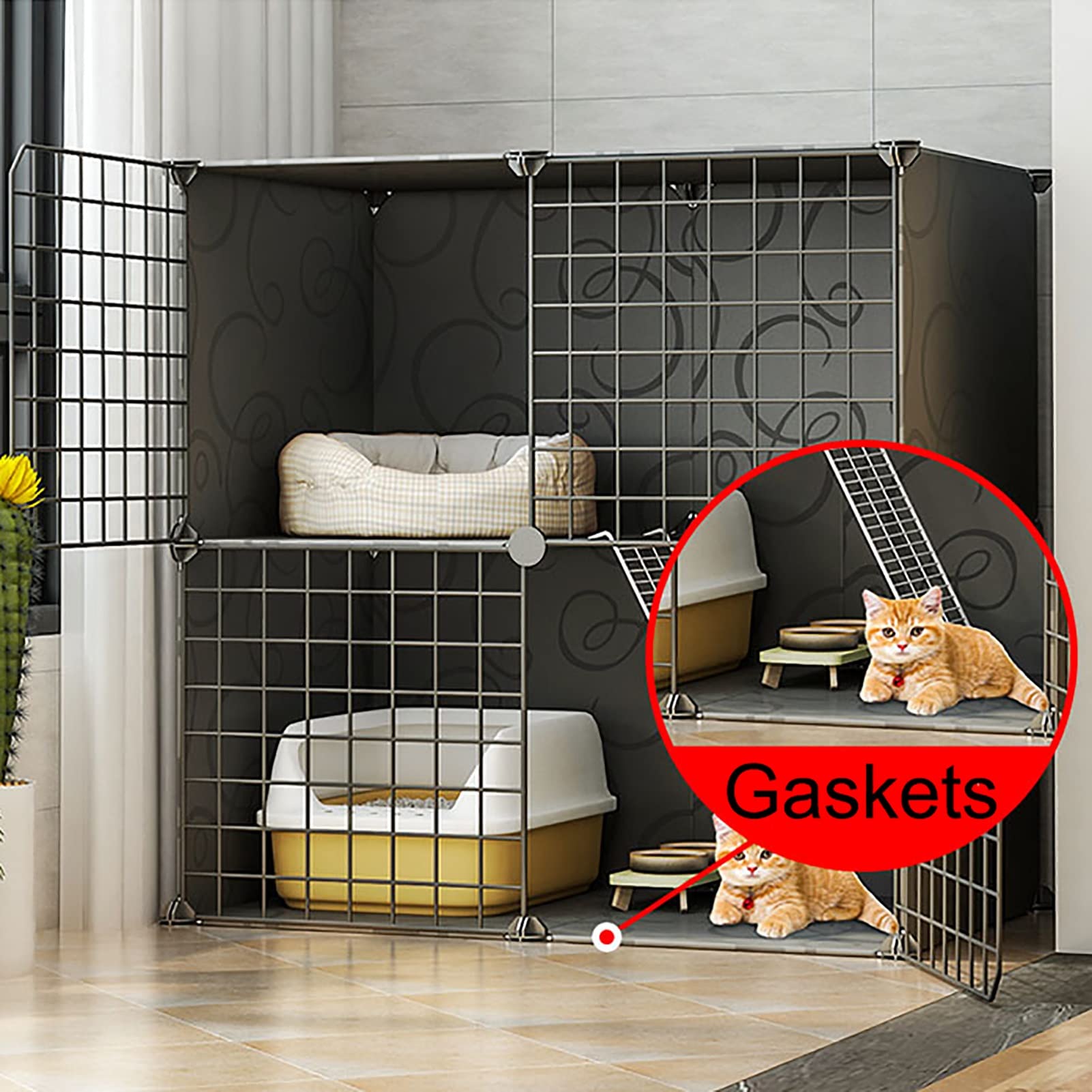 Klatka dla kota DIY do użytku w pomieszczeniach, duży domek dla zwierząt, zdejmowany kociak, szczenięta, królik, ćwiczenia, kryty domek dla kota z toaletą (rozmiar: 75 x 49 x 10