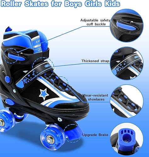 Miniatura 4 de Kids Roller Skates for Boys Girls, 4 Size Adjustable Kids Rollerskates with Light Up Wheels Roller Skates for Boys Girls Ages 5-8 8-12 Azul