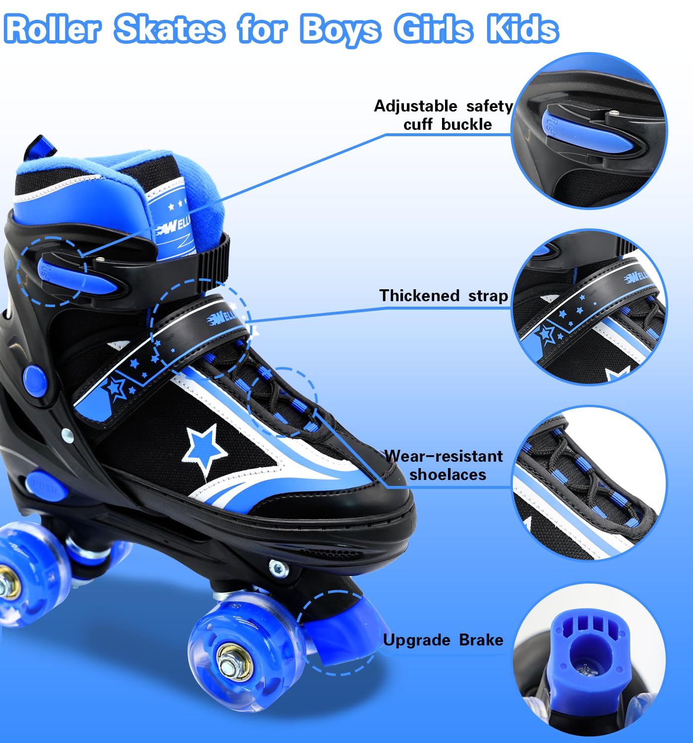 Patines de ruedas para niños y niñas, 4 tamaños ajustables para niños con ruedas iluminadas, patines cuádruples para principiantes de 5 a 8 a 12 años 4