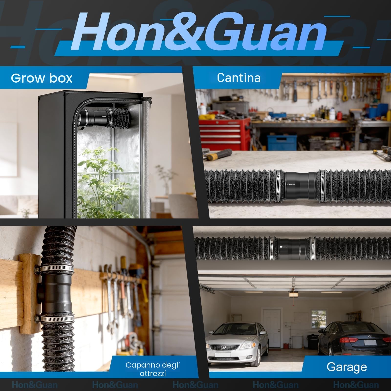 Hon&Guan Ventilatore 150mm 587m³/h Per Condotte Regolabile, Ventilatore Da Condotto Per Veranda, Serra, Cantina, Garage, Cucina, Nero