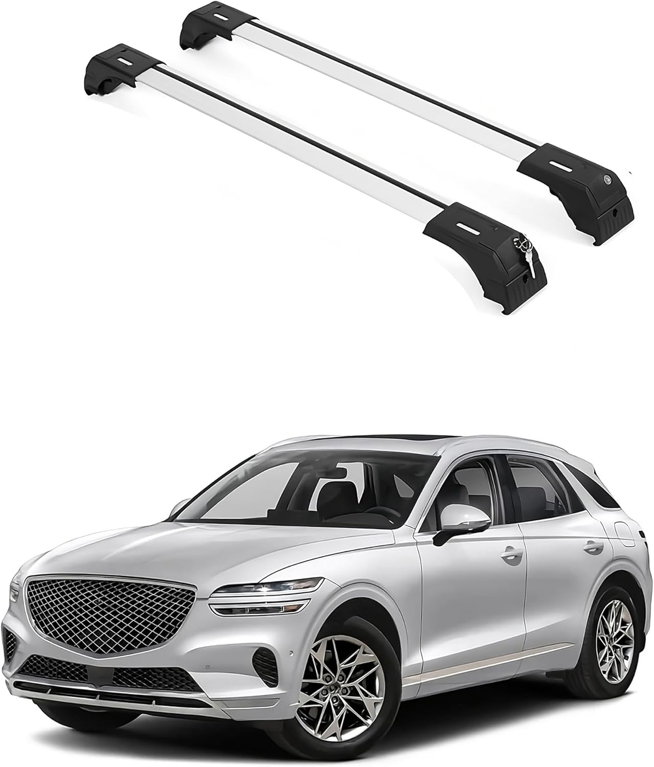 ERKUL 220lbs Roof Rack Cross Bars for Genesis GV70 2022-2026 | Anti-Theft Lock Aluminum Crossbars for Rooftop, Cargo Carrier, Luggage, Kayak, Canoe, Bike | Silver