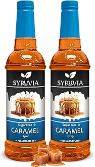 Syruvia Sugar-Free Caramel Coffee Syrup – 25.4 fl oz - Syrup for Coffee, Latte, Shakes, Smoothies, Desserts – 100% Vegan, Gluten Free, Kosher – No-Calorie Coffee Syrup, (Pack of 2)