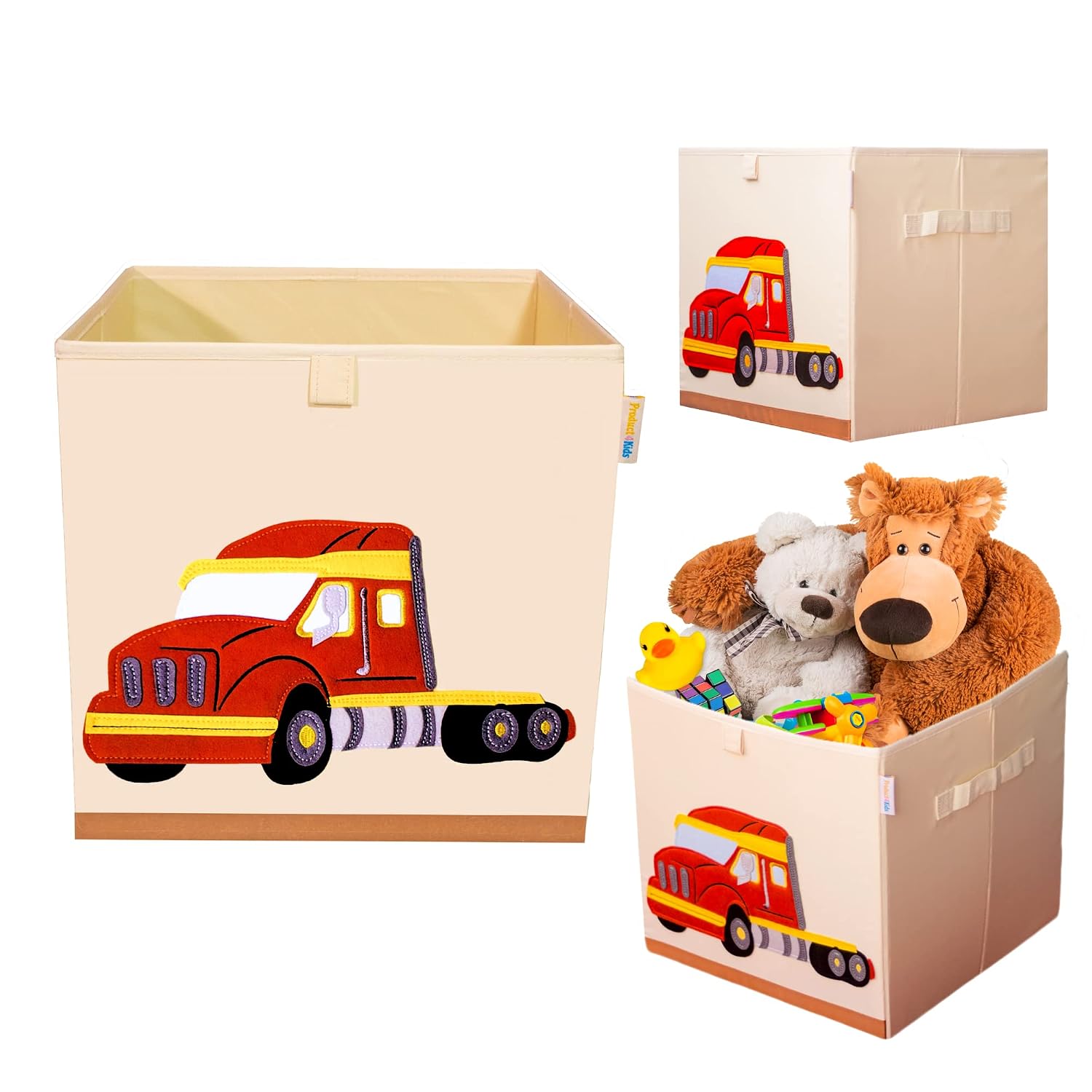 Washable Toy Organizers and Storage, Canvas Toy Chest Organizer Foldable Kids Toy Storage Organizers for Child's Bedroom or Playroom -13x13x13 Inch (Truck)