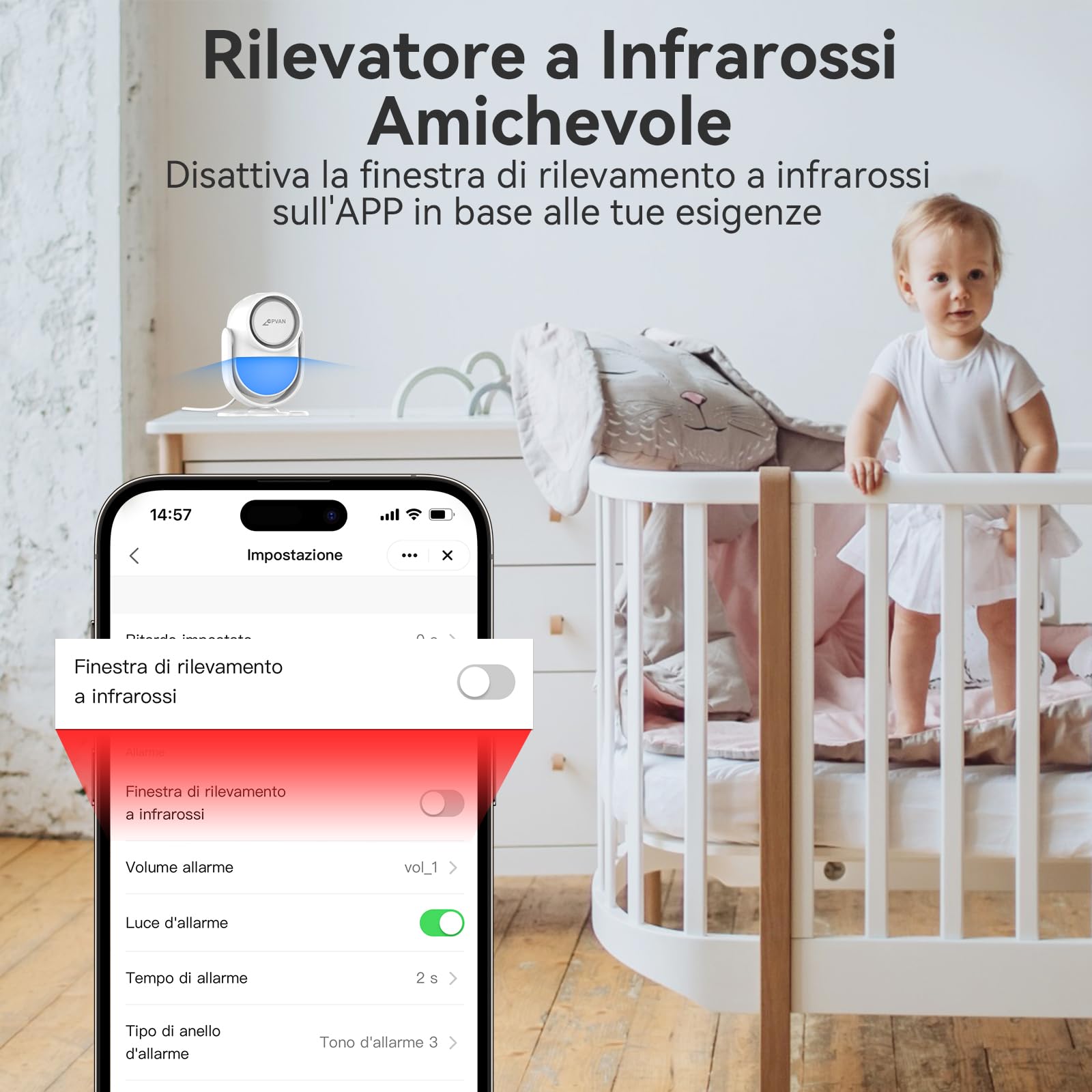 CPVAN Allarme Casa Senza Fili (2.4GHz WiFi), PIR WiFi Sensore di Movimento, fai da te Antifurto Casa Wireless, PIR Host Allarme + 1 Telecomandi, Compatibile con Sensori Porta/Finestra, Bianco