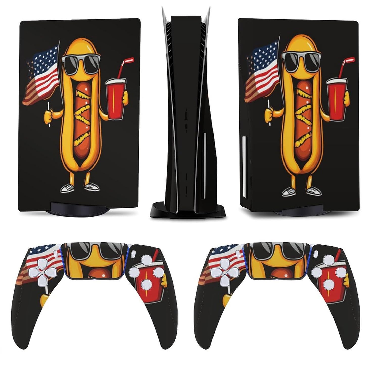 American Flag Hot Dog Sunglasses for Model 5 Skin Console and Controller Accessories Cover Skins Anime Vinyl Cover