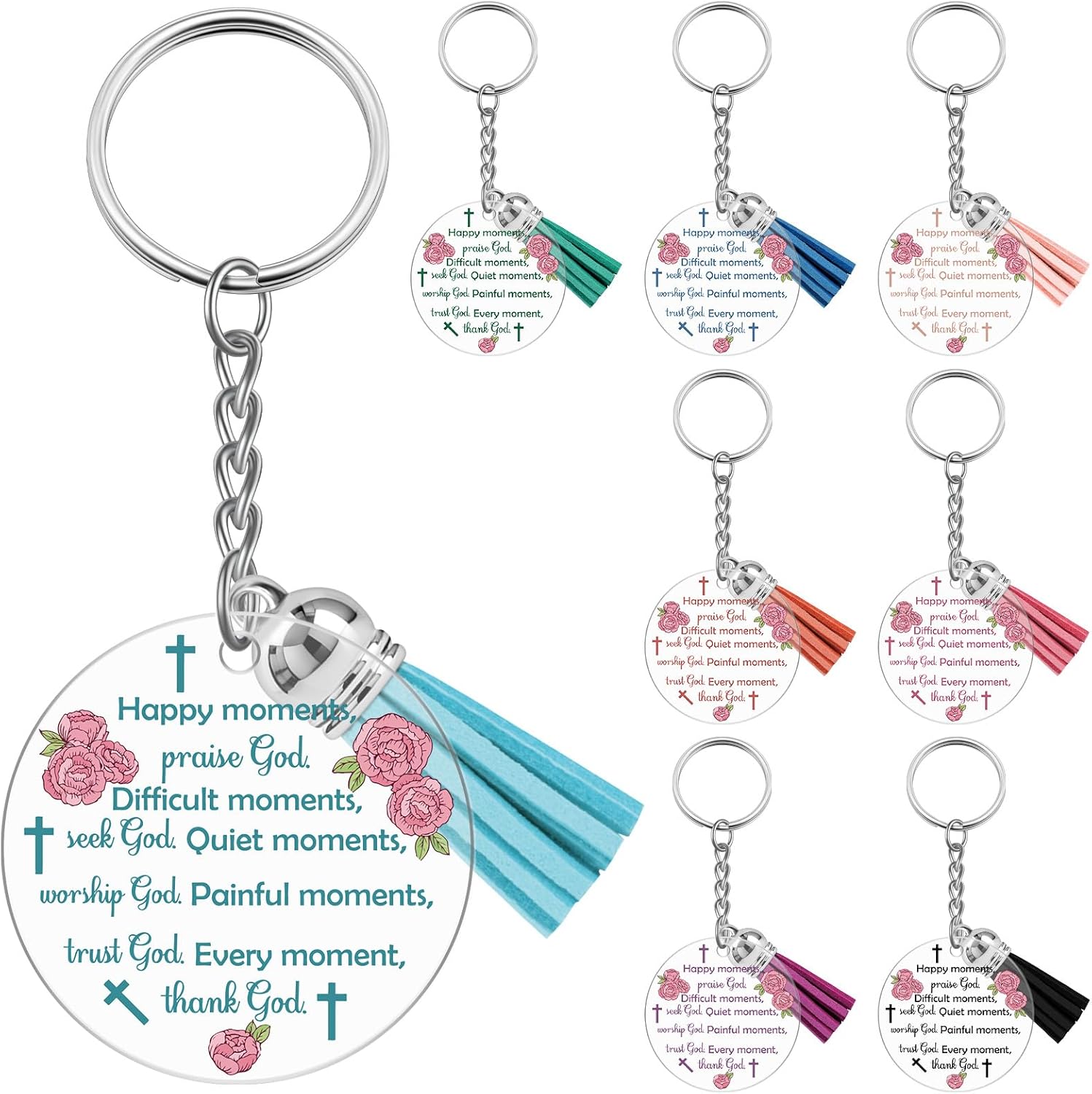 8Pcs Faith Christian Keychain for Women Bible Verse Religious Gifts for Pastor Friend Inspirational Bible Verse Key Chains Bulk for Friend Mothers Day Christmas Birthday Encouragement Keychains Bulk