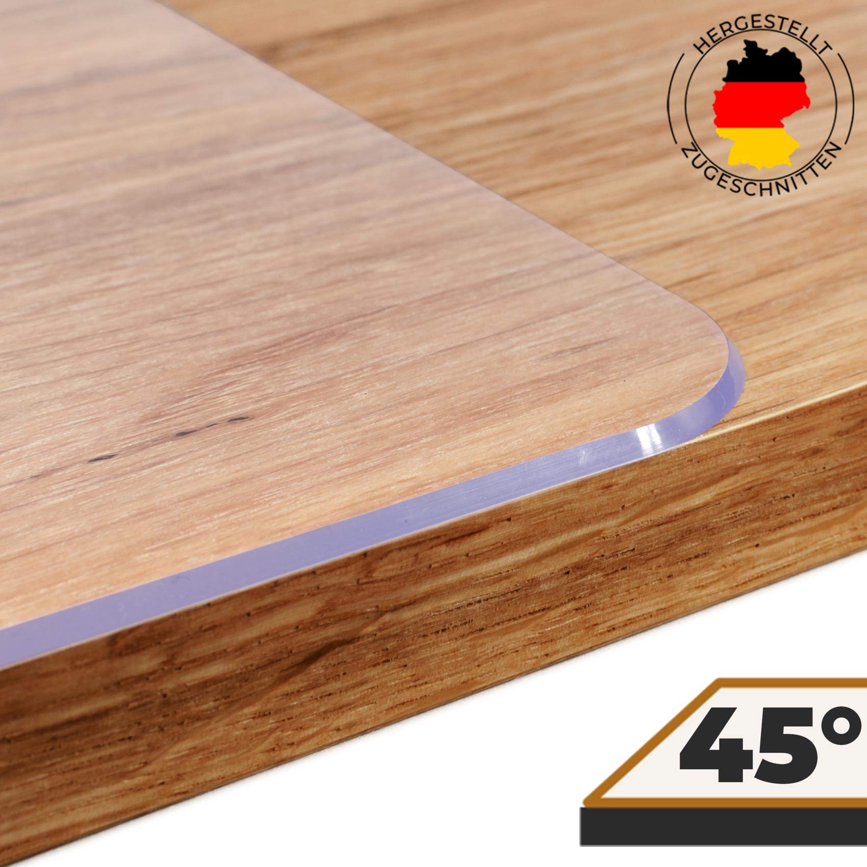 Anro - Film de protection de table - Transaprent - En vinyle - 2 mm - Bord rond biseauté - Bord en V - 45 ° - Taille : 110 cm