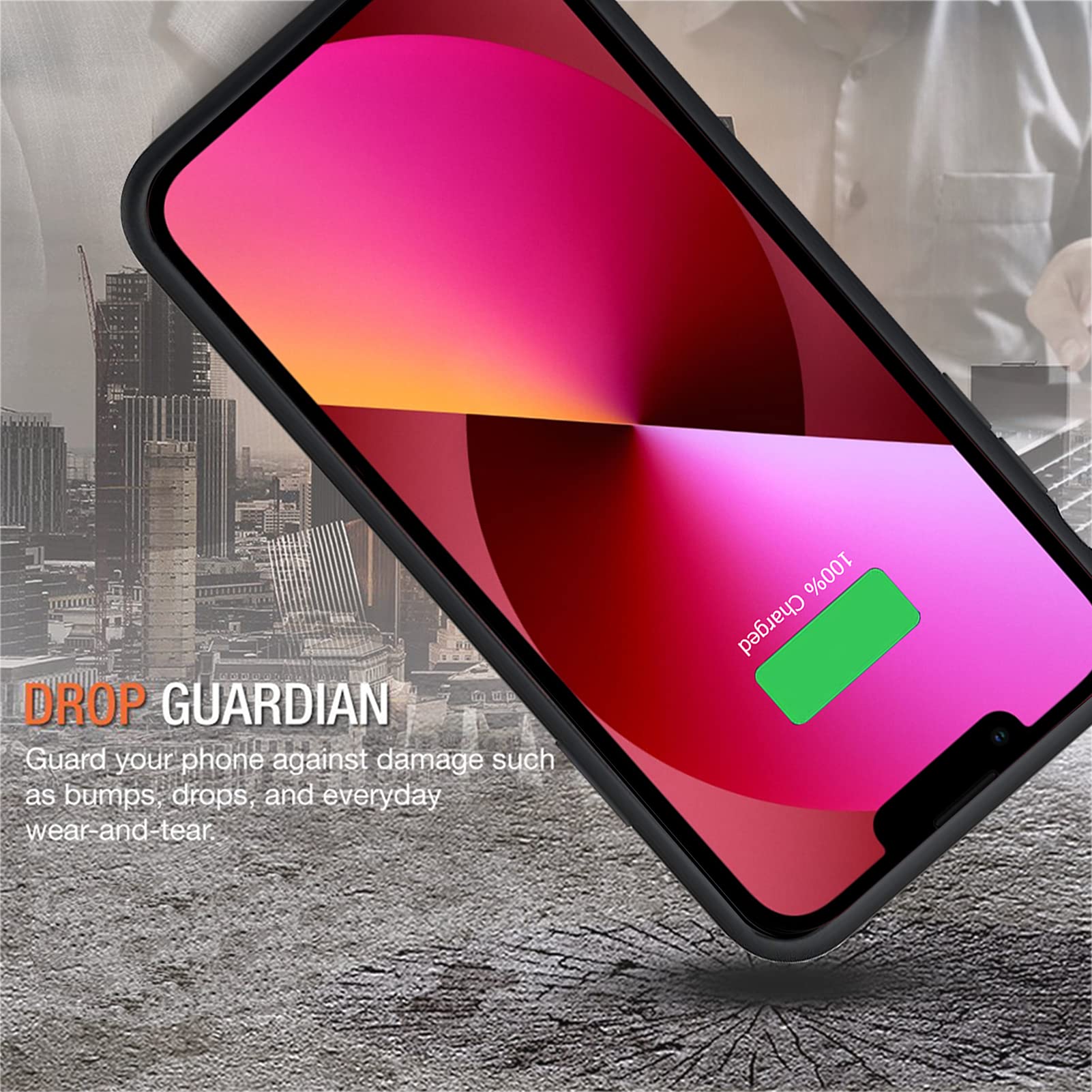 Akku-Hülle für iPhone 13 Mini, verbesserte 6500 mAh, ultradünn, tragbar, schützende Power-Smart-Ladehülle, kompatibel mit iPhone 13 Mini (5,4 Zoll), wiederaufladbar, erweitertes Akku-Ladegerät