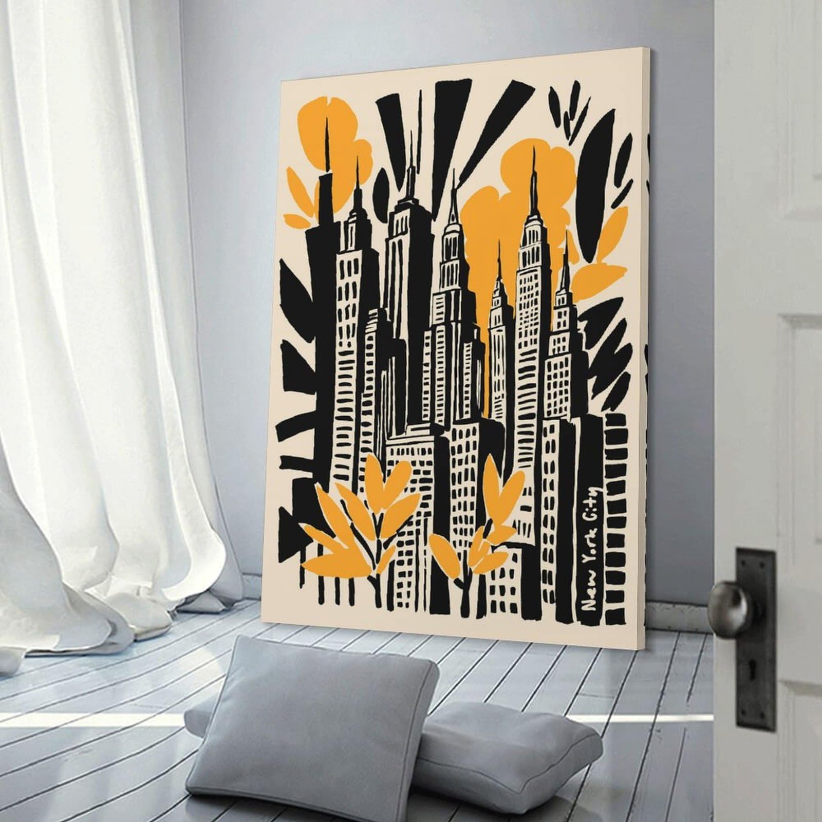 Junmoney Frame-Style Wall Art Print New York Cityscape Art Print(2), 16X24inch(40X60cm), For Bedroom Decor, Cosy Corners Or Studios, Decorative Wall Art For Cosy Rooms