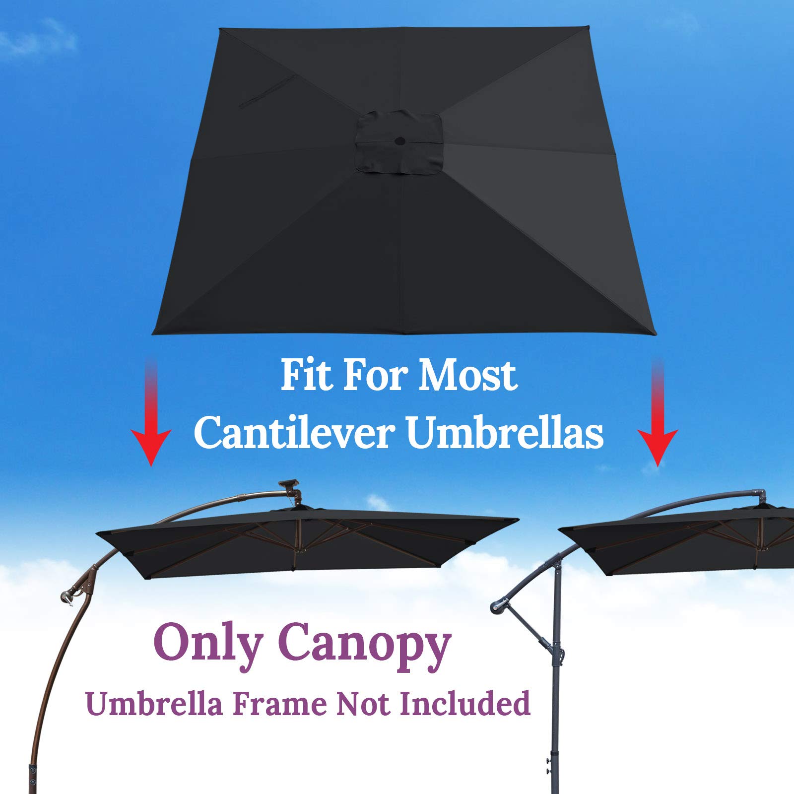 BenefitUSA Replacement Umbrella Canopy for 8.2ft x 8.2 ft 8 Ribs (Canopy Only) (Black)