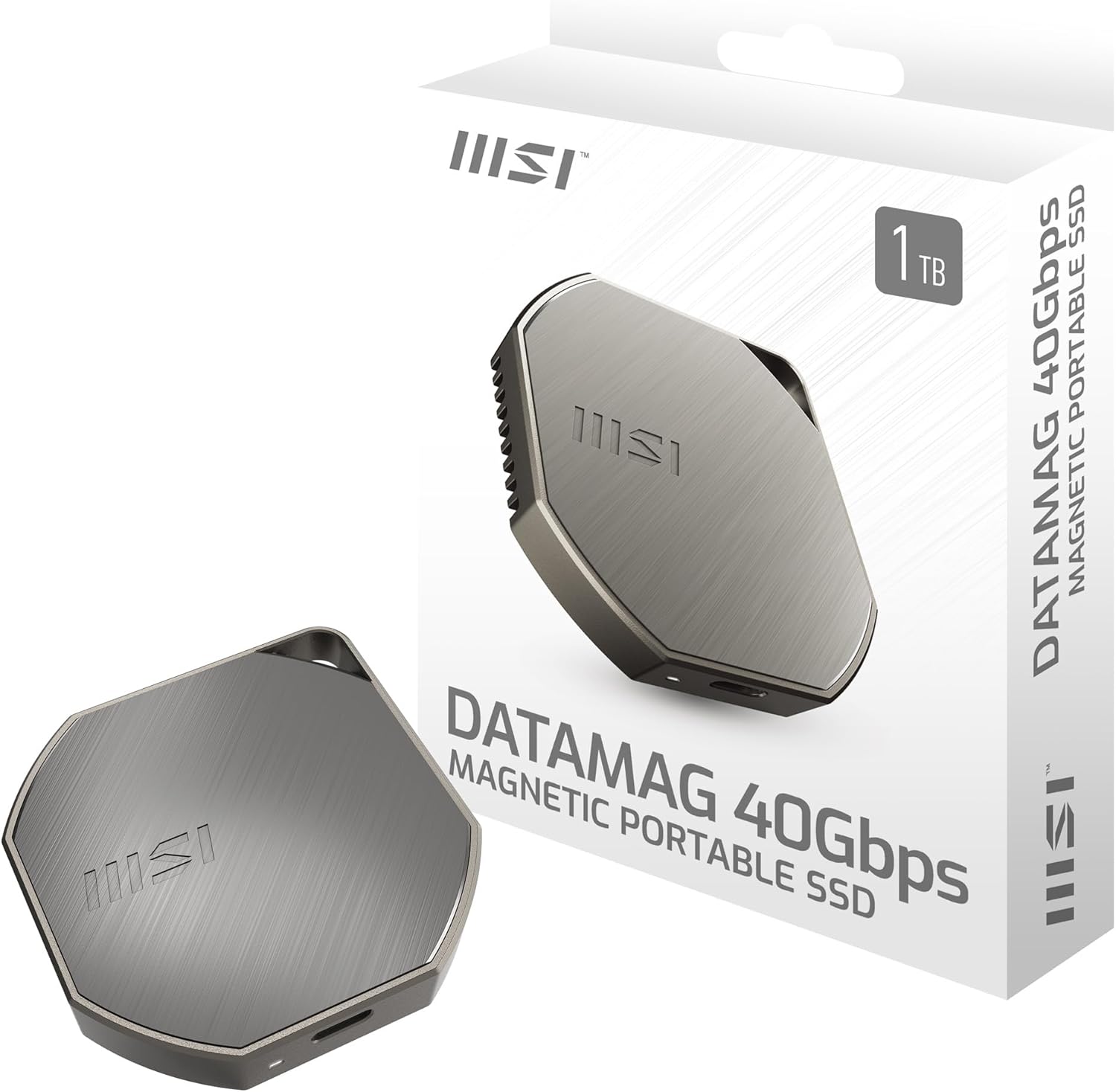 MSI DATAMAG 40Gbps 1TB - Magnetic USB Type-C External SSD for PC/Mac/iPhone/Android/Console, 1TB, 4000MB/s Soda Capacity and 3500MB/s Writable - 5 Year Warranty (600TBW)