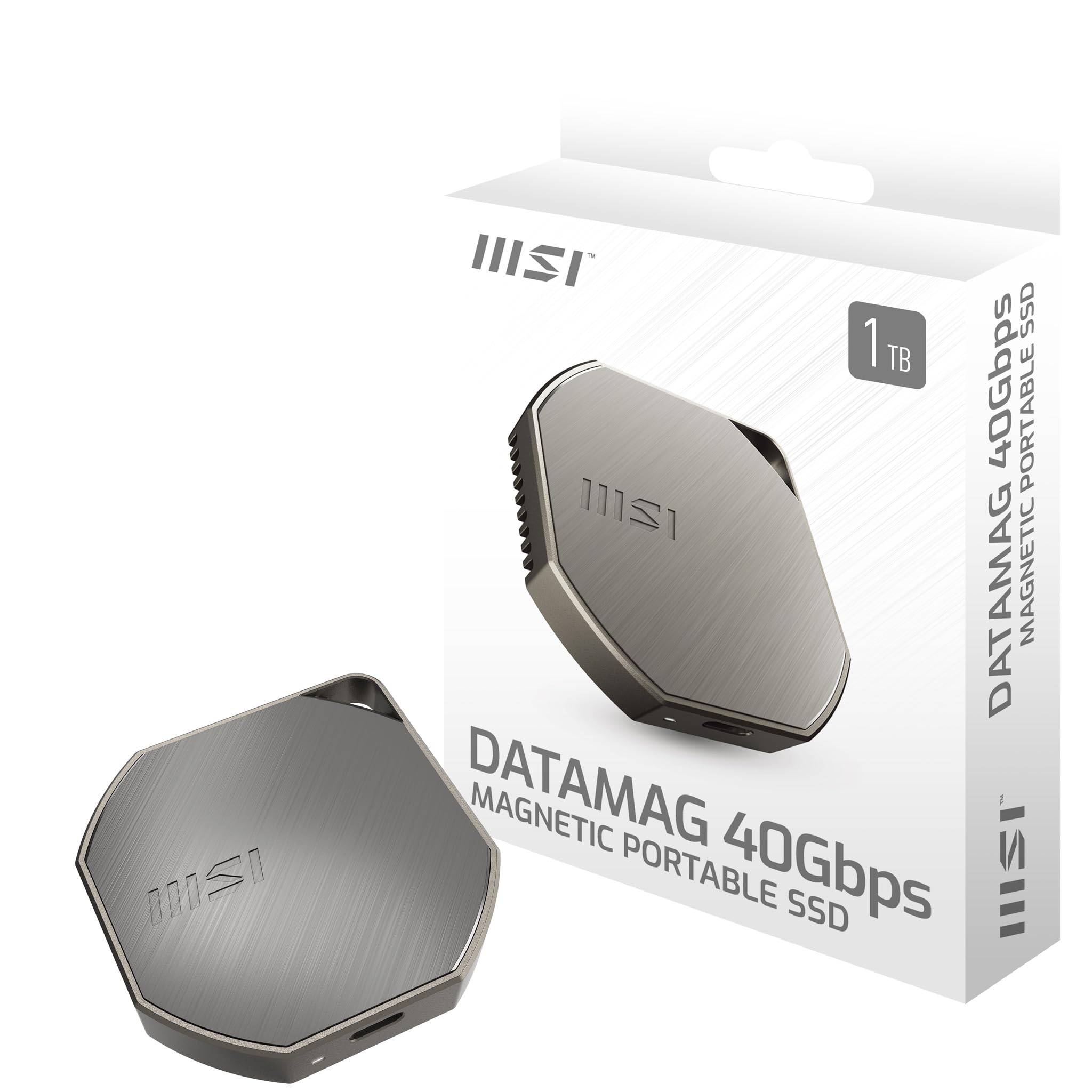 MSI DATAMAG 40 Gbps 1 TB – SSD Externo Portátil Magnético, USB Tipo C, Velocidad 4000 MB/s Lectura y 3500 MB/s Escritura, Compatible con PC, Mac, iPhone, Android y Consolas, 5 Años de Garantía