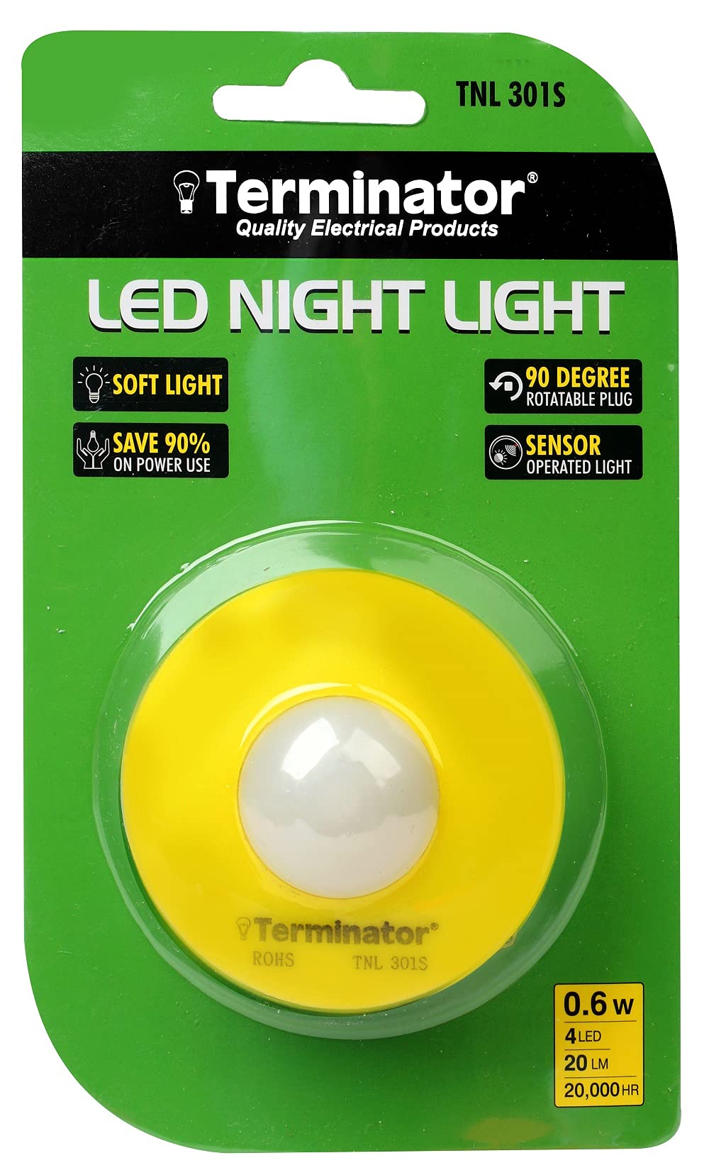 Terminator LED Night Light Sensor Operated 13A 110-220V Soft Light for Bedroom,Kitchen, Hallway, Stairs TNL301S (Yellow)