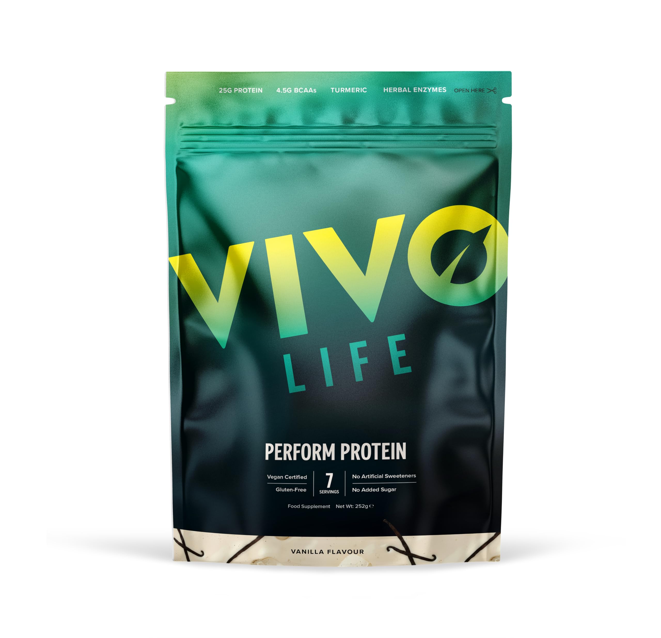 Vivo life Perform Plant Protein Powder | 25g Protein with BCAAs, Iron, Zinc, Turmeric & Herbal Enzyme Blend | Lactose Free & Easy to Digest, Plant-Based Nutrition | Smooth Vanilla - 7 Servings