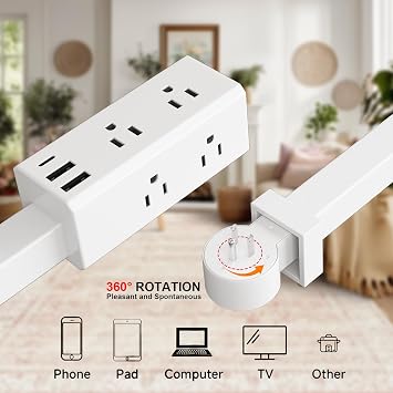 Electrical Outlet Extender Stick, 360 Rotating Outlet Extender, Power Strip with 6 Outlets & 3 USB Ports, Use Behind Couches,Nightstands,Desks,More