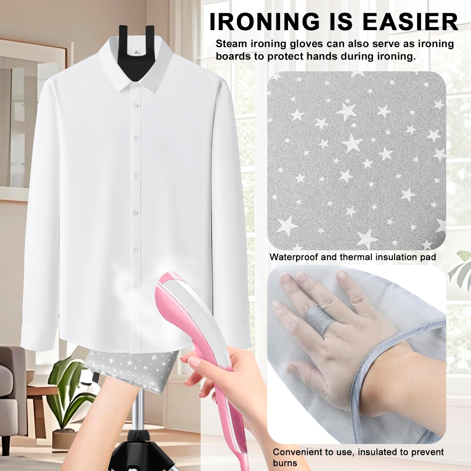 Folding Clothes Steamer Hanger Stand with Ironing Gloves Adjustable Garment Steamer Rack Included Lint Remover Storage Bag 2 Clips for Suits Shirts Coats Portable Travel Home Use