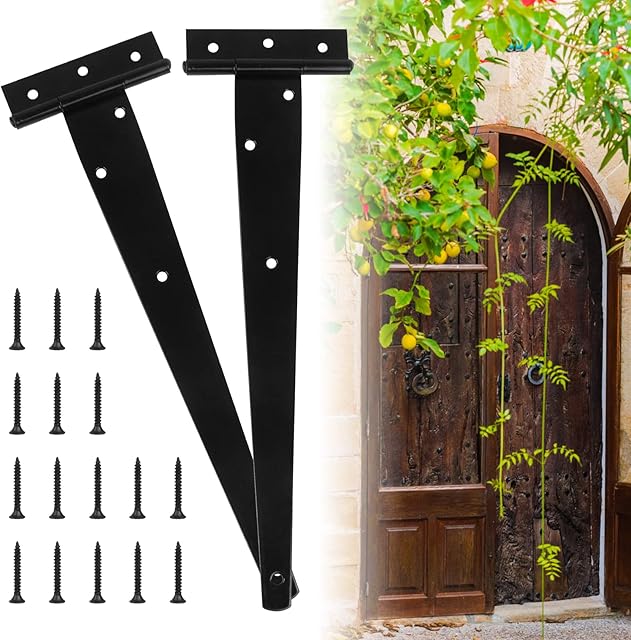 2 Pcs Heavy Duty T-Hinges 12 Inch (300mm), Metal Tee Hinges with Screws, Shed Door Hinge, Gate Hinge for Sheds, Windows, Fence, Barn Gates Supplies