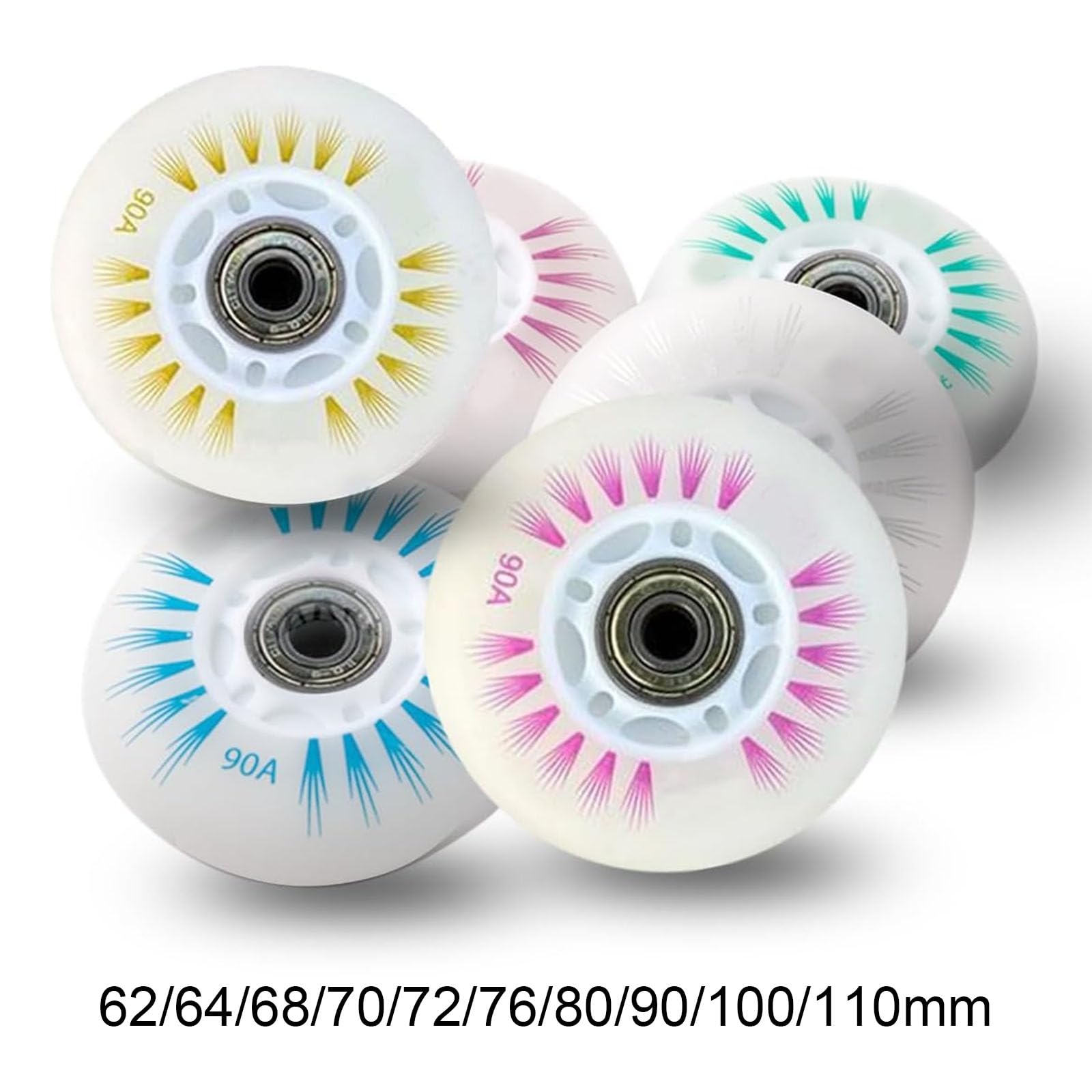 8er-Pack LED-Inline-Skate-Räder, langlebige 90A-Freestyle-Bremsräder, mit Lagerkern, Ersatz-Leuchtrolle für den Außenbereich,B,90mm