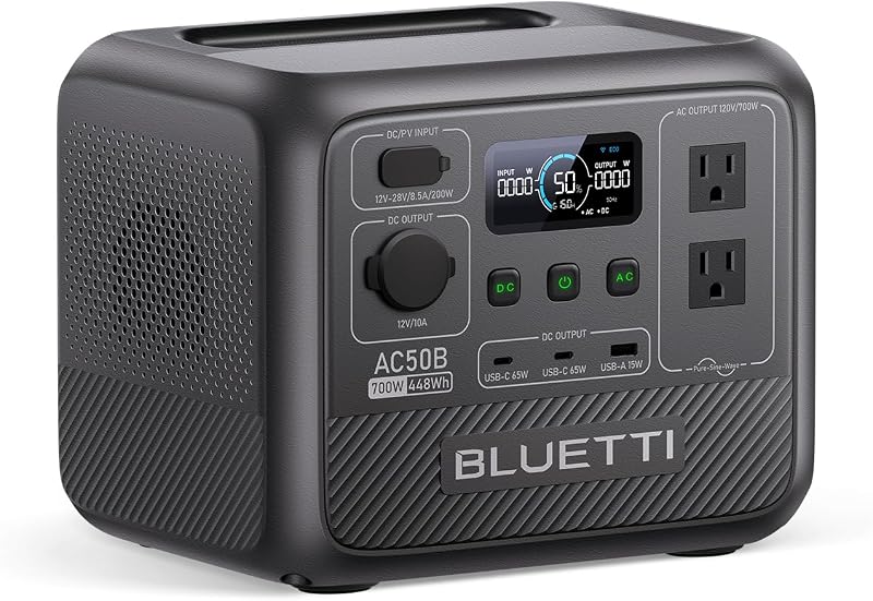 AC50B Portable Power Station 448Wh 700W LFP Battery Solar Generator | Power Lifting 1000W, 45 Min 0-80% Fast Charging, Emergency Backup Power for Blackout, Camping, Outage and Road Trip