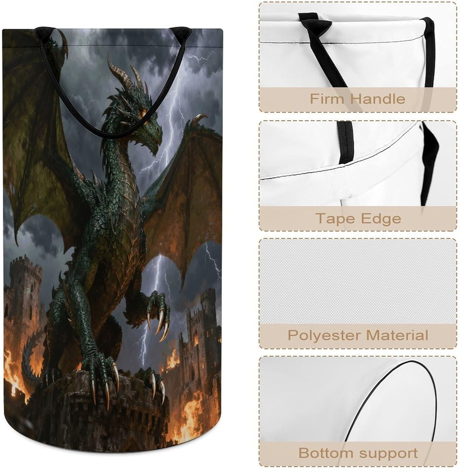 Dragon Laundry Hamper Portable Lightweight Clothes Hampers Fashion Dirty Laundry Storage Basket Large Capacity Foldable Clothes Baskets for Bathroom Bedroom