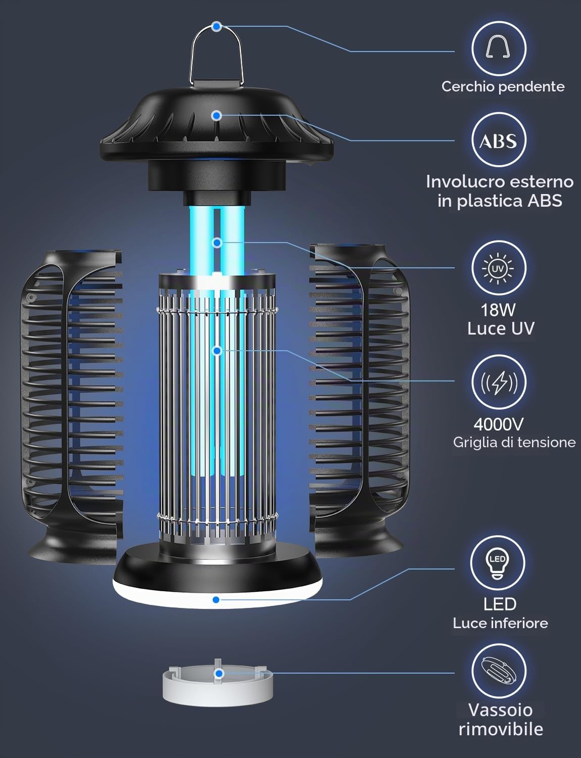 CLEVAST Lampada Antizanzare Elettrica, 20W UV Zanzariera, lLampada Zanzare Interno Esterno Elettrica per con IPX4 Impermeabile, Trappola per Zanzare, Acchiappa Mosche per Giardino (Nero opaco)