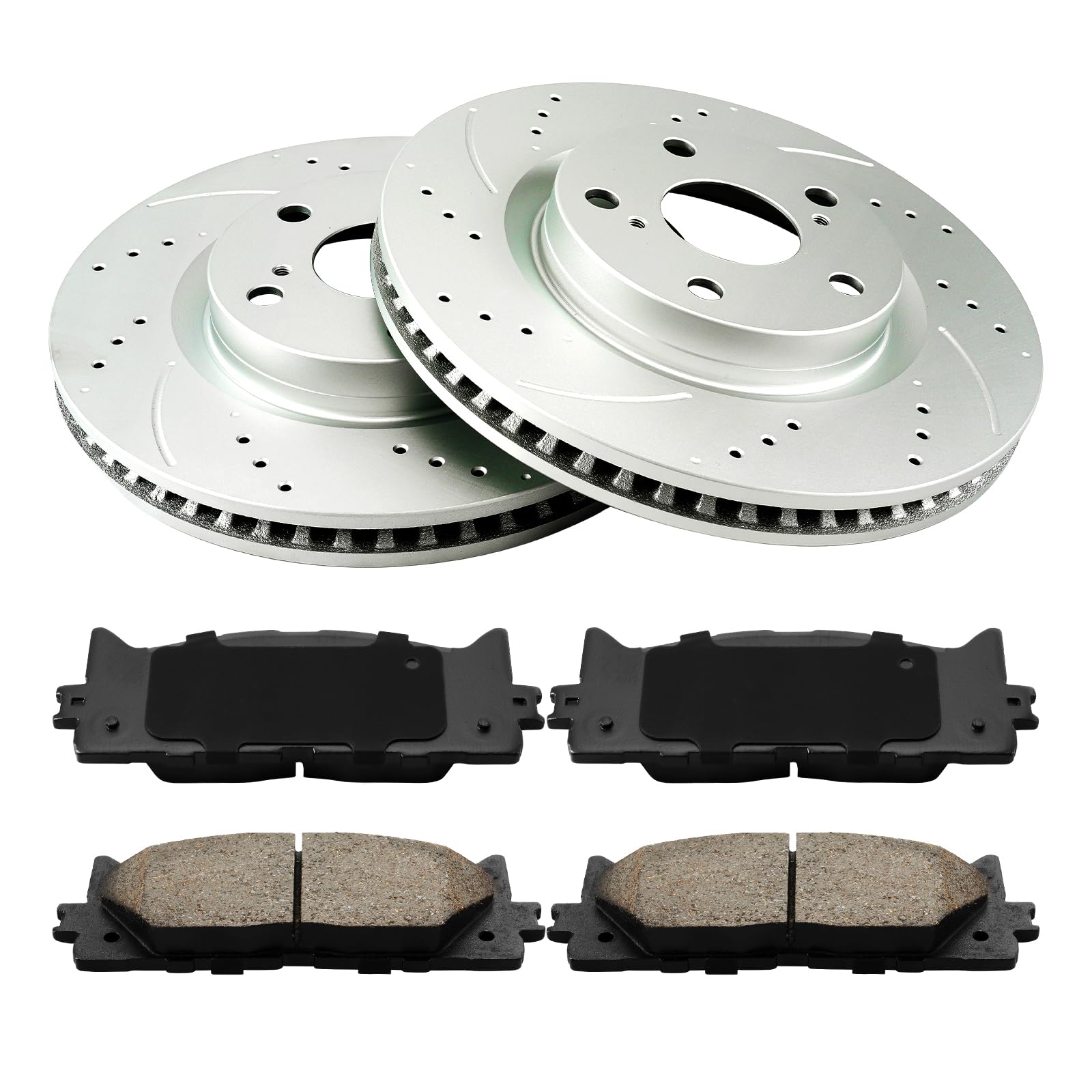 KAX Front Brake Kit, Drilled and Slotted Brake Rotors, Ceramic Brake Pads | Fits Camry?2007-2017, ES350?2007-2018, Avalon?2008-2018, ES300h 2013-2018, Automotive Replacement Brake Kit