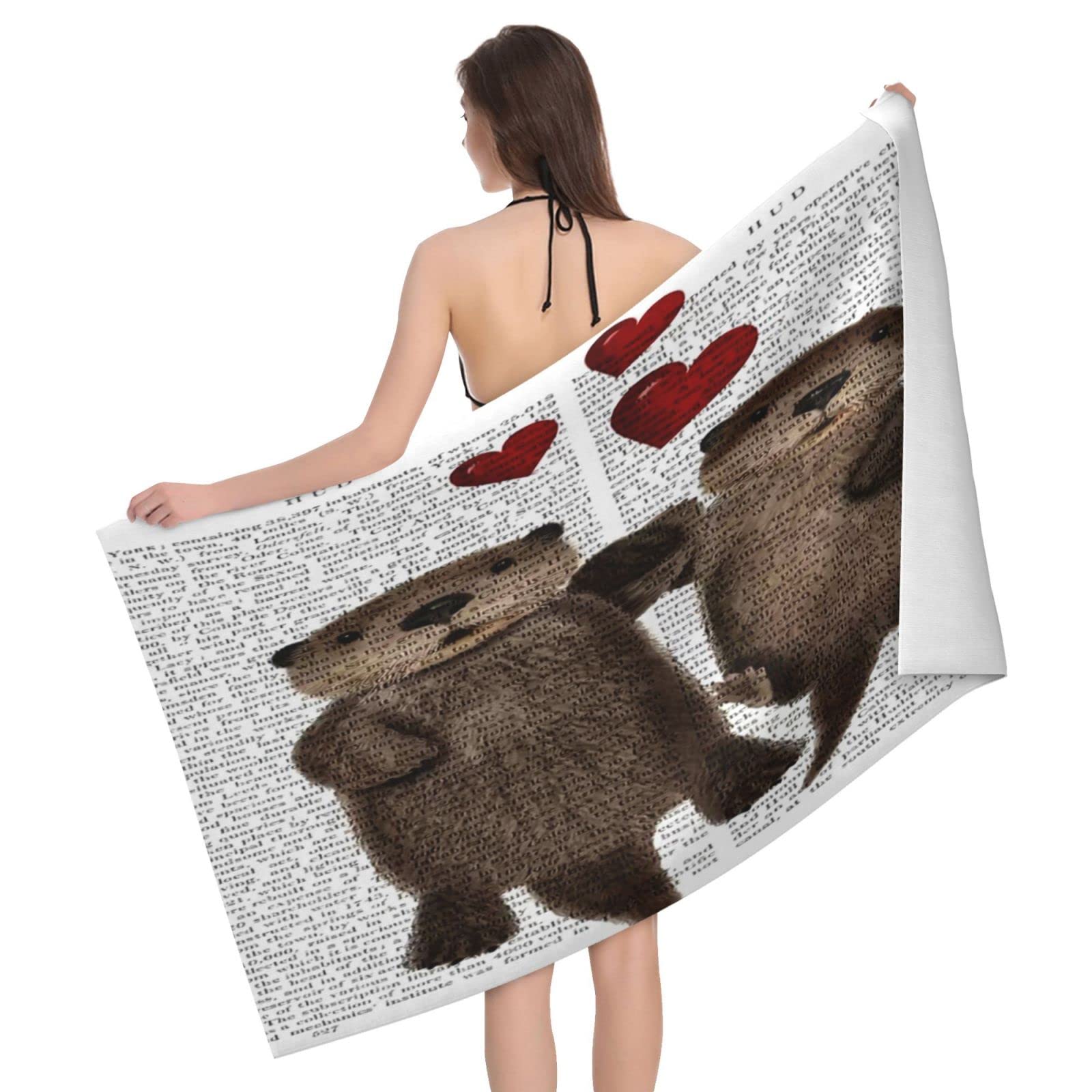 Lawenp Otters Holding Hands Beach Towel, Lightweight Sand Free Quick Dry Microfiber Absorbent Bath Towel for Kids, Adults, Swimming, Bath, Yoga, Pool, Travel, Camping 32"X52"