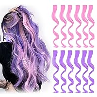 Vista 1 de Extensiones de cabello con clip de colores, 12 piezas para mujeres, niños y niñas, 16 pulgadas, ondulado, rizado, reflejos de fiesta