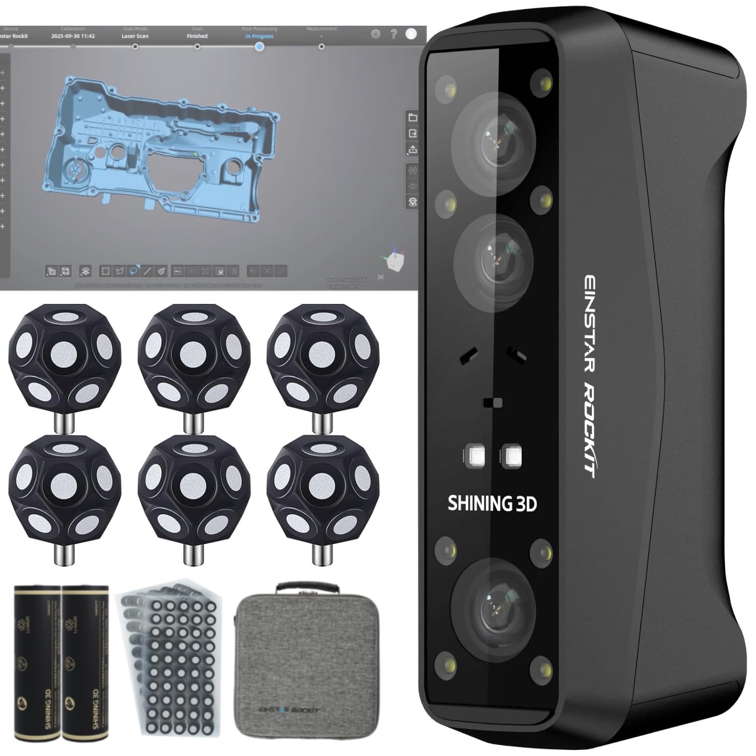 Shining3D [ Einstar Rockit Wireless Laser 3D Scanner ] with Scanning Software, 38 Laser Lines, 7 Parallel Laser Lines, 0.05mm HDR for Reverse Engineering, Manufacturing and Art