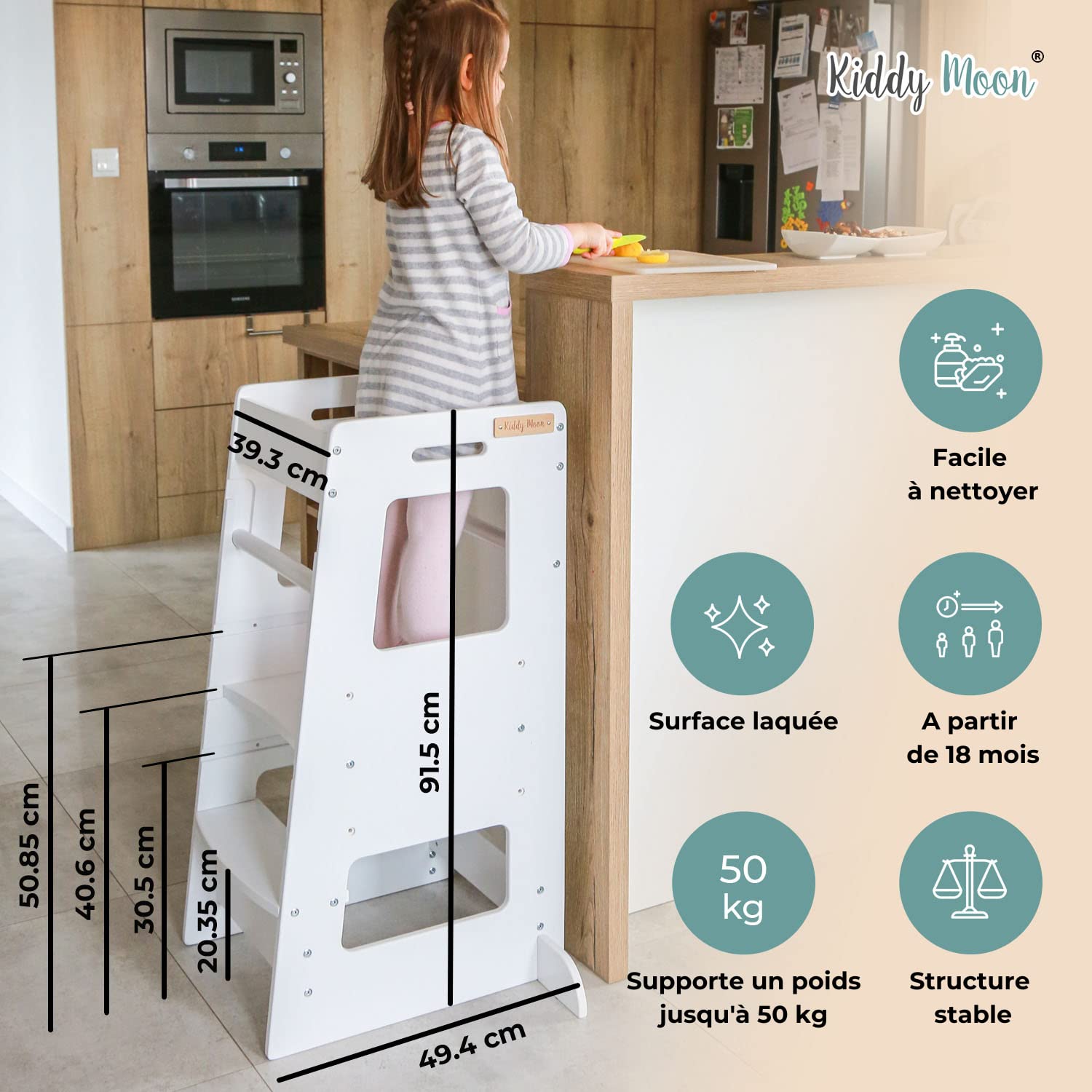 KiddyMoon Tour d'apprentissage/D'observation Montessori pour Enfant en Bois 3 Hauteurs Réglables Pieds Anti-Bascule, Noir