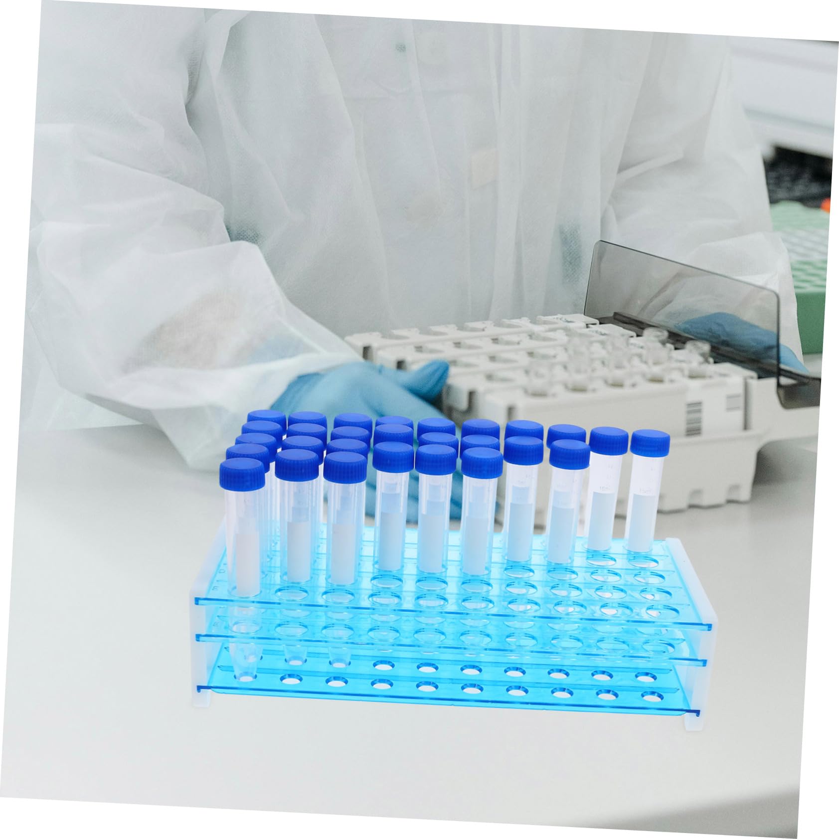 Kit de Tubos de Centrífuga de 15ml de Plástico Azul, 100 Piezas | 2 Soportes de Almacenamiento, Escala Clara y Alta Transparencia, Observación Fácil, Medición Precisa