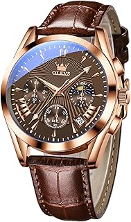 OLEVS Watches for Men Original Analog Quartz Stylish Brown Leather Luxury Business Chronograph Waterproof Date Mens Wrist Watch