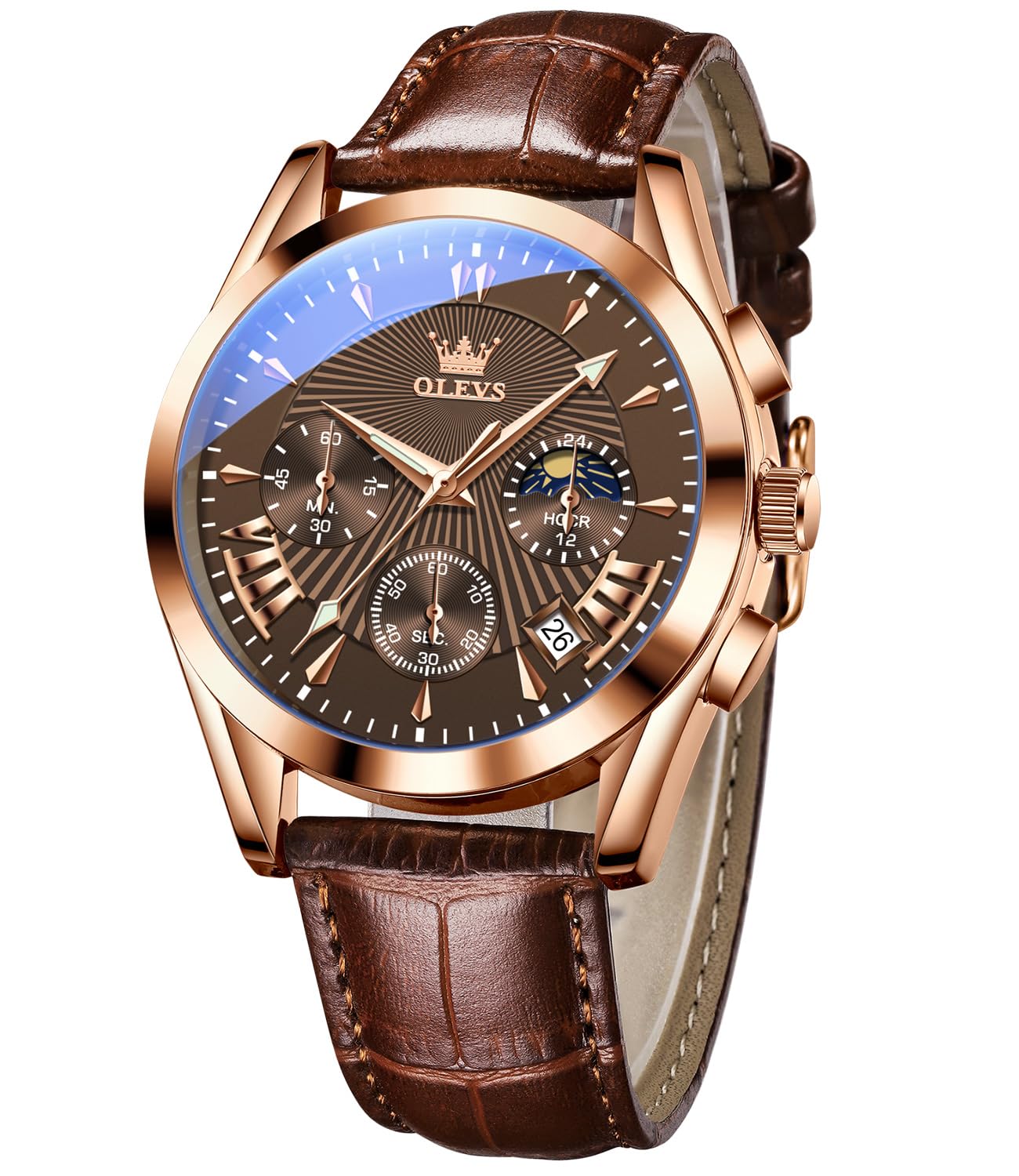 Watches for Men Original Analog Quartz Stylish Brown Leather Luxury Business Chronograph Waterproof Date Mens Wrist Watch Branded-image-39