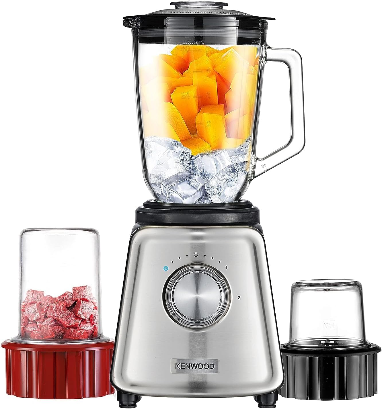 Glass Blender 800W Smoothie Blender/Smoothie Maker 1.5L with Glass Grinder Mill, Meat Grinder/Chopper Mill, Ice Crush Function BLP44.270SS Silver