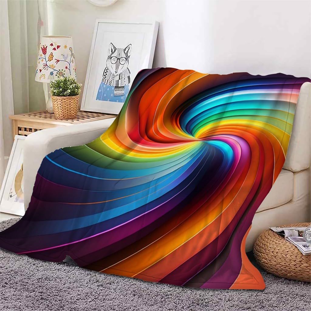 Generisch Puszysty koc do wtulania się w tęczę, 200 x 200 cm, miękki i dwustronny, abstrakcyjny wzór, koc polarowy, idealny koc na sofę i łóżko, AL1307