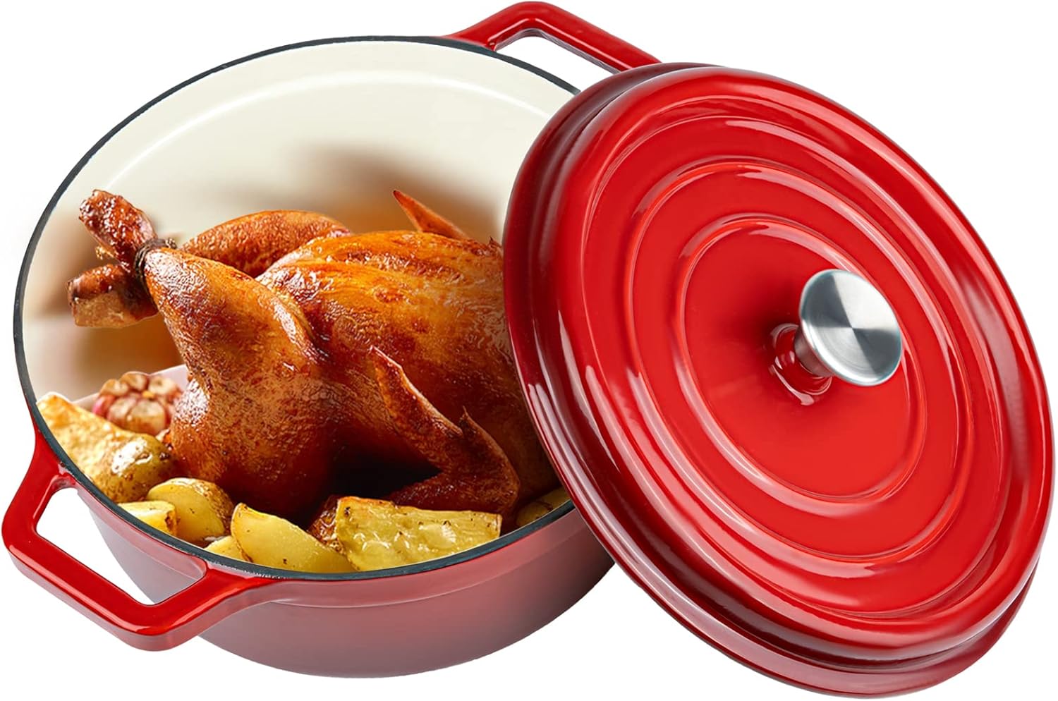 Miereirl 6.5 Quart Enameled Dutch Oven Pot with Lid, Cast Iron Dutch Oven with Dual Handles for Bread Baking, Cooking, Non-stick Enamel Coated Cookware (Red)