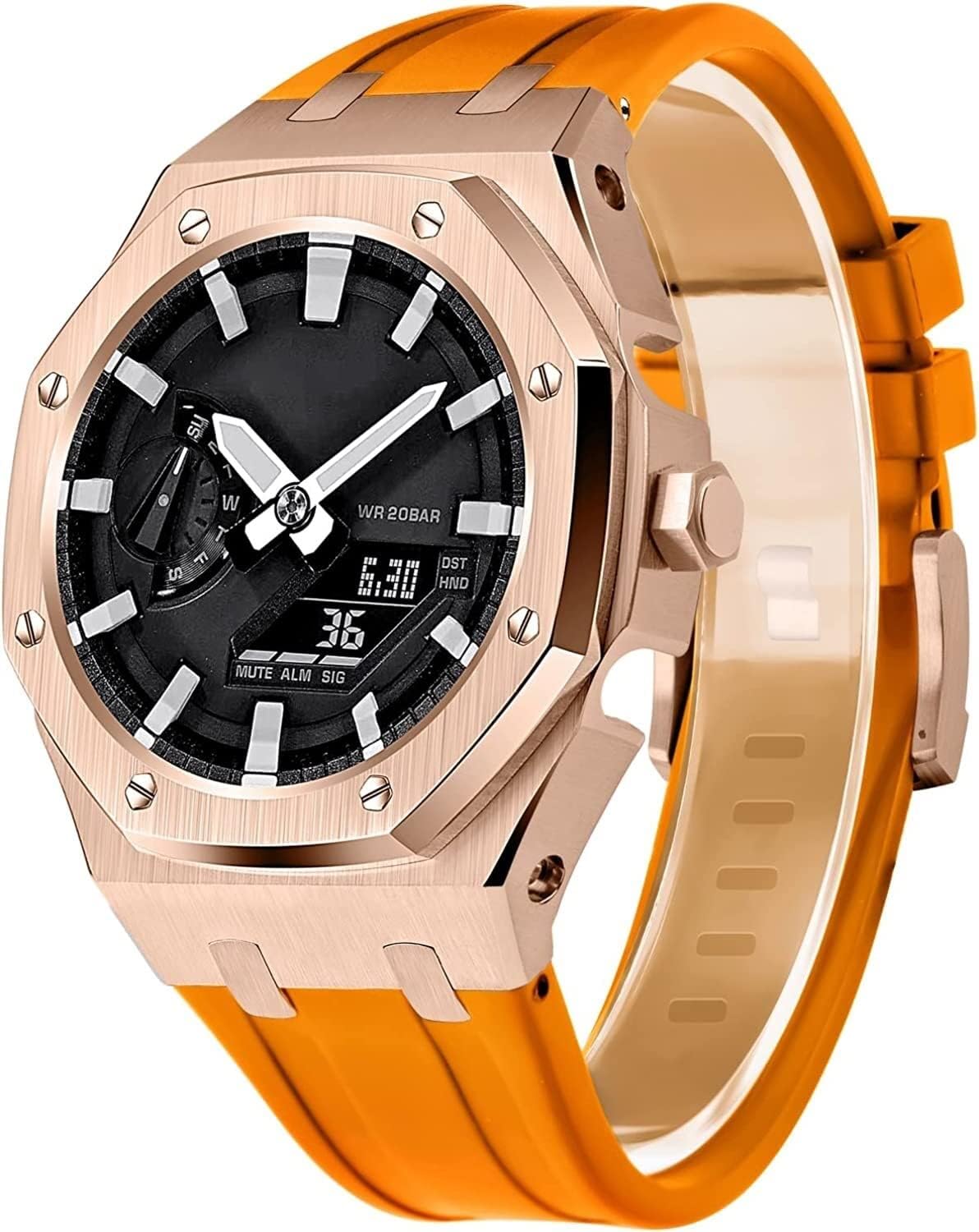 Metal Watch Case Fluororubber Band Mod kit，For Gm2100/ga2100/ga2110 5th Gen Replacement Watch Bracelet Bezel