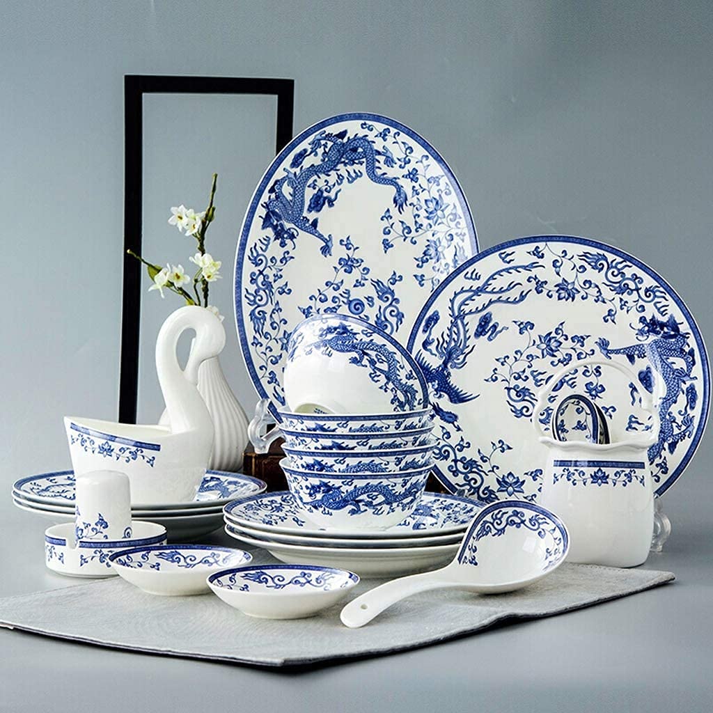 Luksusowy ceramiczny zestaw obiadowy do restauracji i domu z 50 szt. misek/garnków do zupy/talerzy/łyżek | Zastawa stołowa porcelanowa