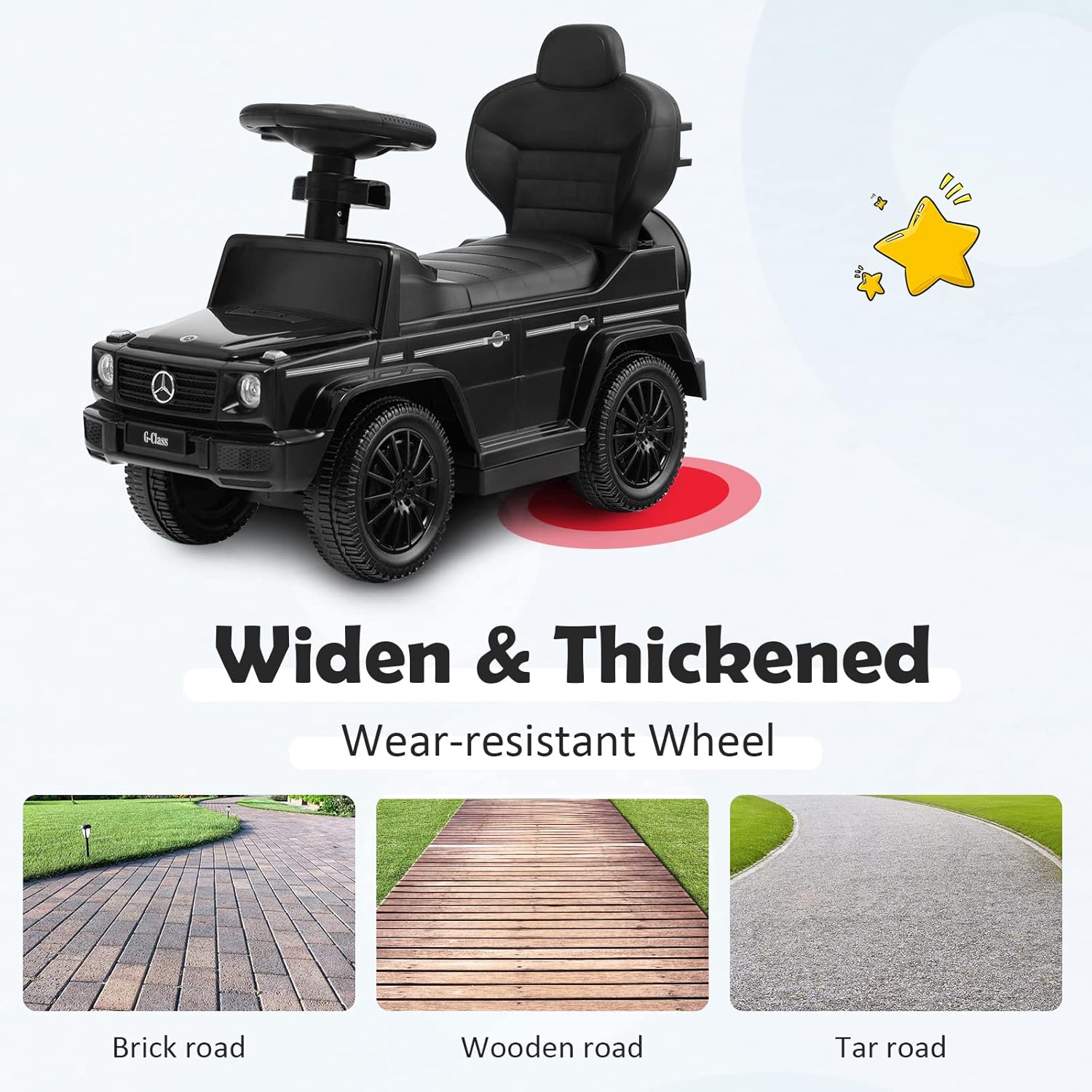 Costzon Push Car for Toddlers, 3 in 1 Mercedes Benz Stroller Sliding Walking Car w/Canopy, Handle, Armrest Guardrail, Underneath Storage, Horn Sound, Foot-to-Floor Ride On Toy for Boys Girls (Black)