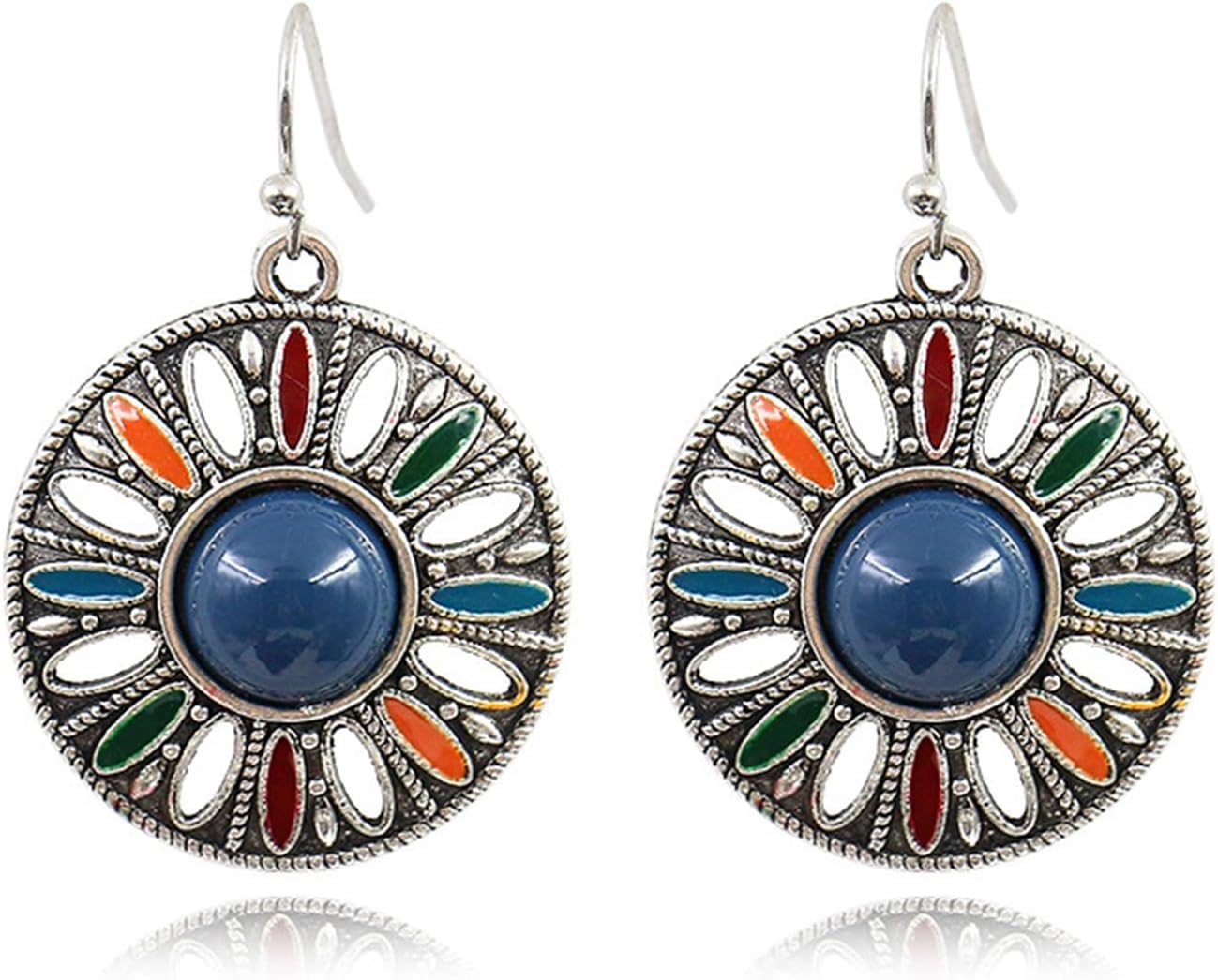 Handmade Bohemian Vintage Bronze Round Circle Earrings for Women Lightweight Tribal Brown Round Geometry Statement Earrings Antique Ethnic Spiral Earrings