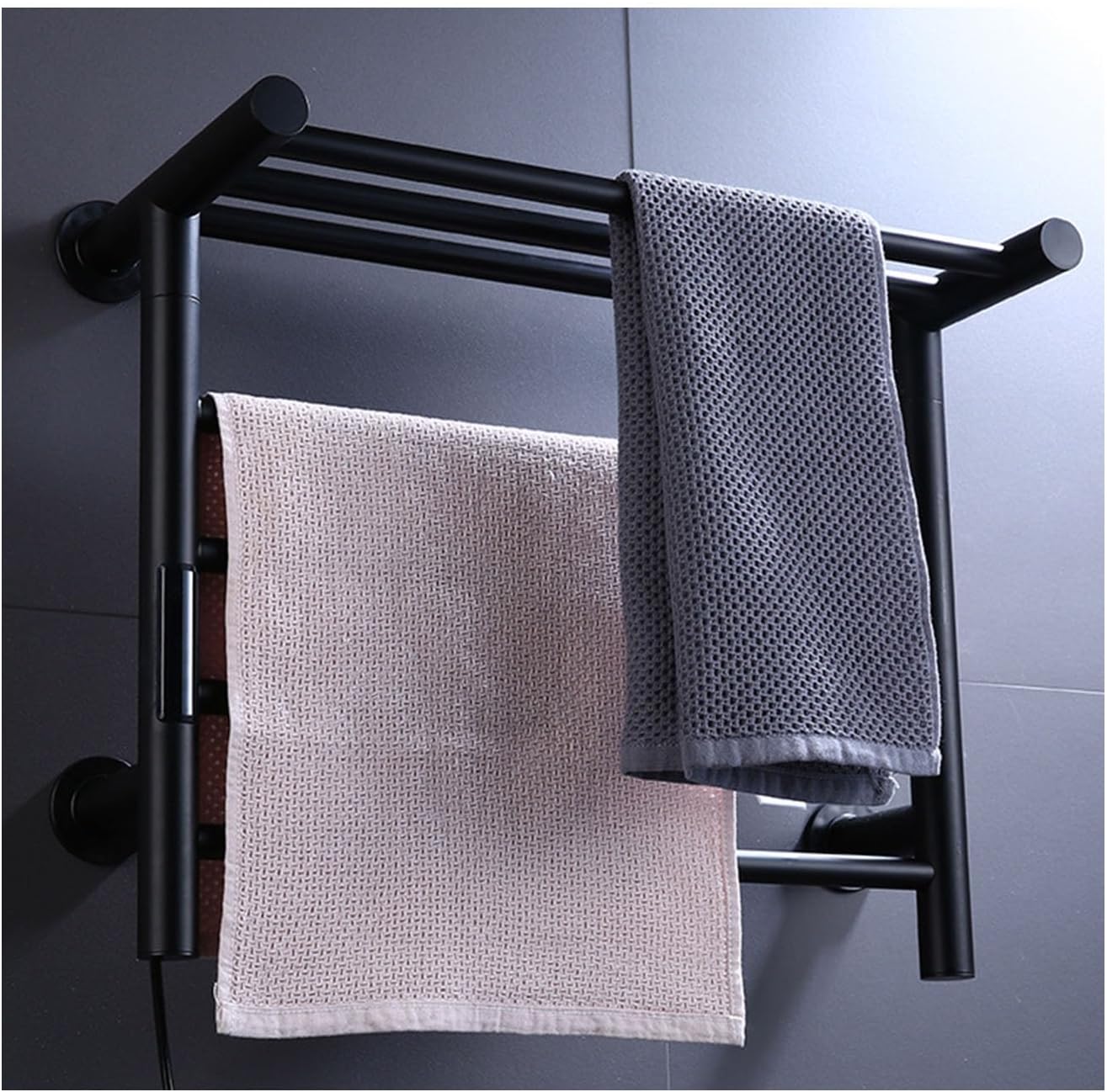 Black,Left line,Heated Drying Rack with Top Shelf,Aluminum Heated Towel Rack Wall Mounted,s for Bathroom with Timer Temperature Adjustments