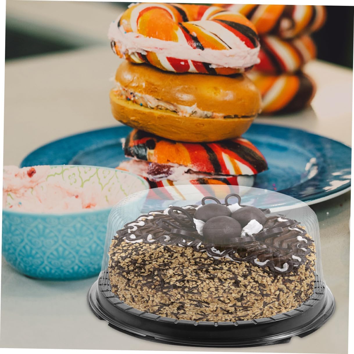 20pcs 8-inch round Cake Boxes with Lids, Black Reusable Plastic Cake Carriers for Birthday Packing and Dessert Storage