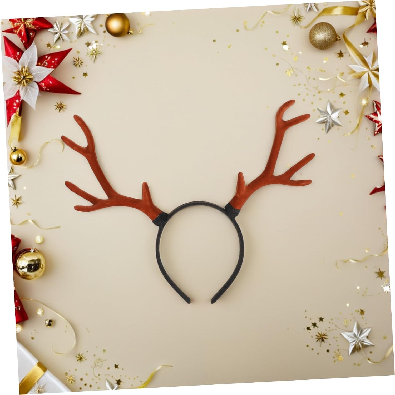 KESYOO Christmas Antler Headband Soft Brown Xmas Hairband Unique Reindeer Horns Headwear for Women Holiday Party Cosplay Accessories