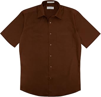 Biagio 100% Cotton Mens Short Sleeve Solid Chocolate Brown Color Dress Shirt