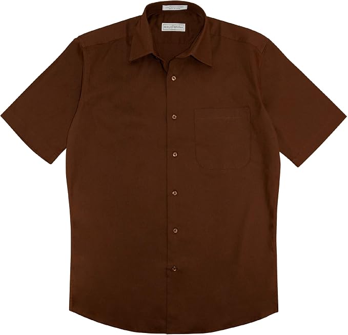 Biagio 100% Cotton Men's Short Sleeve Solid Chocolate Brown Color Dress